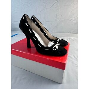 Guess Bow Winkle Mogo Women Heels Size 6 Black Cream Bow Pumps Classic Preppy